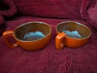 Set of 2 Frankoma Pottery Soup Latte Mugs 4SC Flame Orange Brown Interior