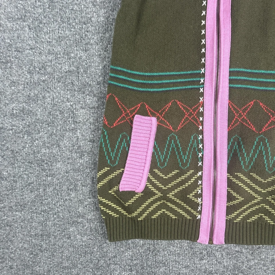 Matilda Jane 435 连帽毛衣背心女孩 14 绿色粉红色拉链夏尔巴针织图案 — 第 2/4 张图片