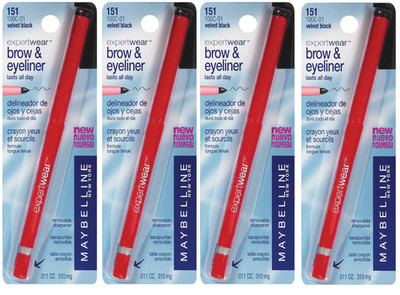 Maybelline Expert Wear Brow & Eyeliner Pencil, #151 Velvet Black (6 Pack)