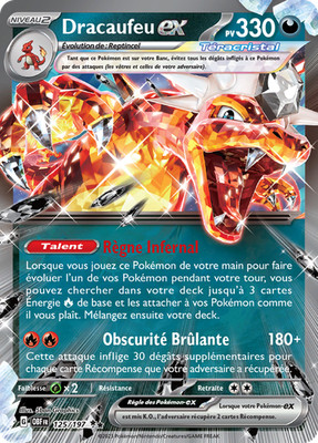 Pokemon Karte Dracaufeu-ex 125/197 Double Rare Obsidianische Flammen