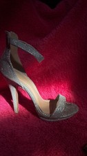 Silver Glitter Strappy Stiletto High Heel Ankle Strap Open Toe Women's Shoes 6