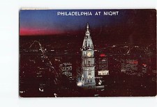 Postcard Philadelphia At Night Quaker City Hall William Penn Statue Vintage PA