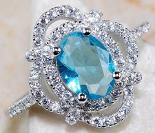 2CT Aquamarine  Topaz 925 Solid Sterling Silver Ring Jewelry Sz 7 UB3-4