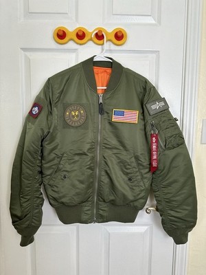 Alpha Industries MA-1 Bomber Jacket Olive Green Men s Size S with Patches