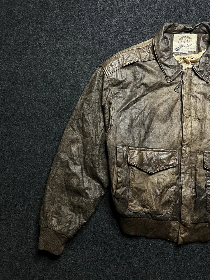 Chaqueta de Bombardero de Vuelo Auténtica de Cuero Años 90 G-lll Marrón Desvanecido Rara Hombres Talla M Foto 3 de 4