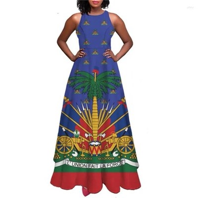 Women's Blue/Red/Green/Yellow Graphic Print Sleeveless Maxi Dress Long One Size