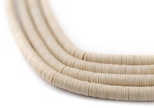 Cream Vinyl Phono Record Beads 4mm Ghana African White Disk 33 Inch Strand