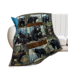 Black Bear Blanket Wild Animal Throw Blanket Cozy Plush Fleece Flannel Bear B...