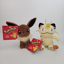 Vintage Pok mon Eevee 133 Meowth 52 Plush w/Tags 1998 Nintendo