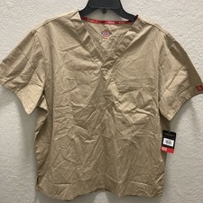 Dickies Scrubs Brown 83706 V Neck Unisex Scrub Top Dickies EDS Khaki Large