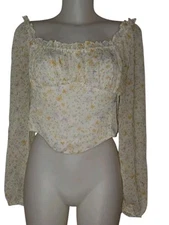 Elodie Sz L Womens Ivory Floral Babydoll Renaissance Coquette Fairy Feminine Top
