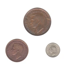 2 Australia Coin 1942 Penny 1943 Half Penny 1952 New Zealand 3D three pence