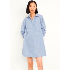 Old Navy Loose Mini Shirt Dress Menswear Chic Contemporary Striped Blue White L