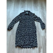 Nine West Leopard Black White Long Sleeve Dress, Women’s size small, collar