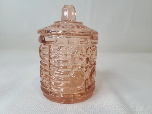 Vintage Windsor Pink Depression Glass  Block Jelly/Sugar Dish with Lid