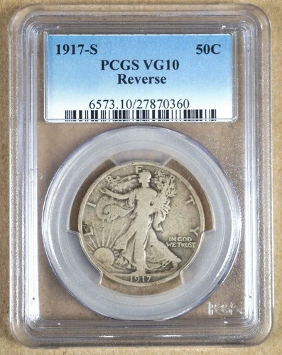 1917-S REVERSE MINT MARK WALKING LIBERTY HALF DOLLAR PCGS VG10 870360