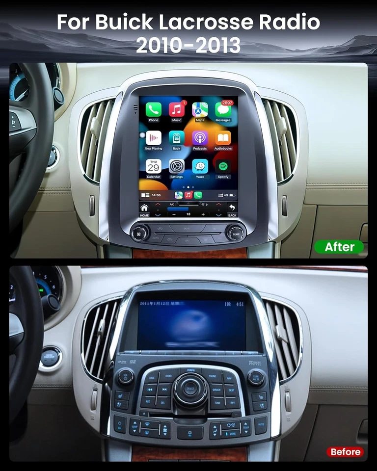 别克曲棍球 2010 - 2013 安卓 9.7 英寸汽车立体声,8 核,4GB RAM,CarPlay/自动 — 第 2/4 张图片