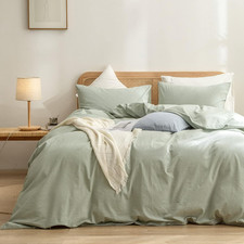 Chic Sage Green 3-Pc King Duvet Cover Set - Soft Washed Cotton Linen Feel