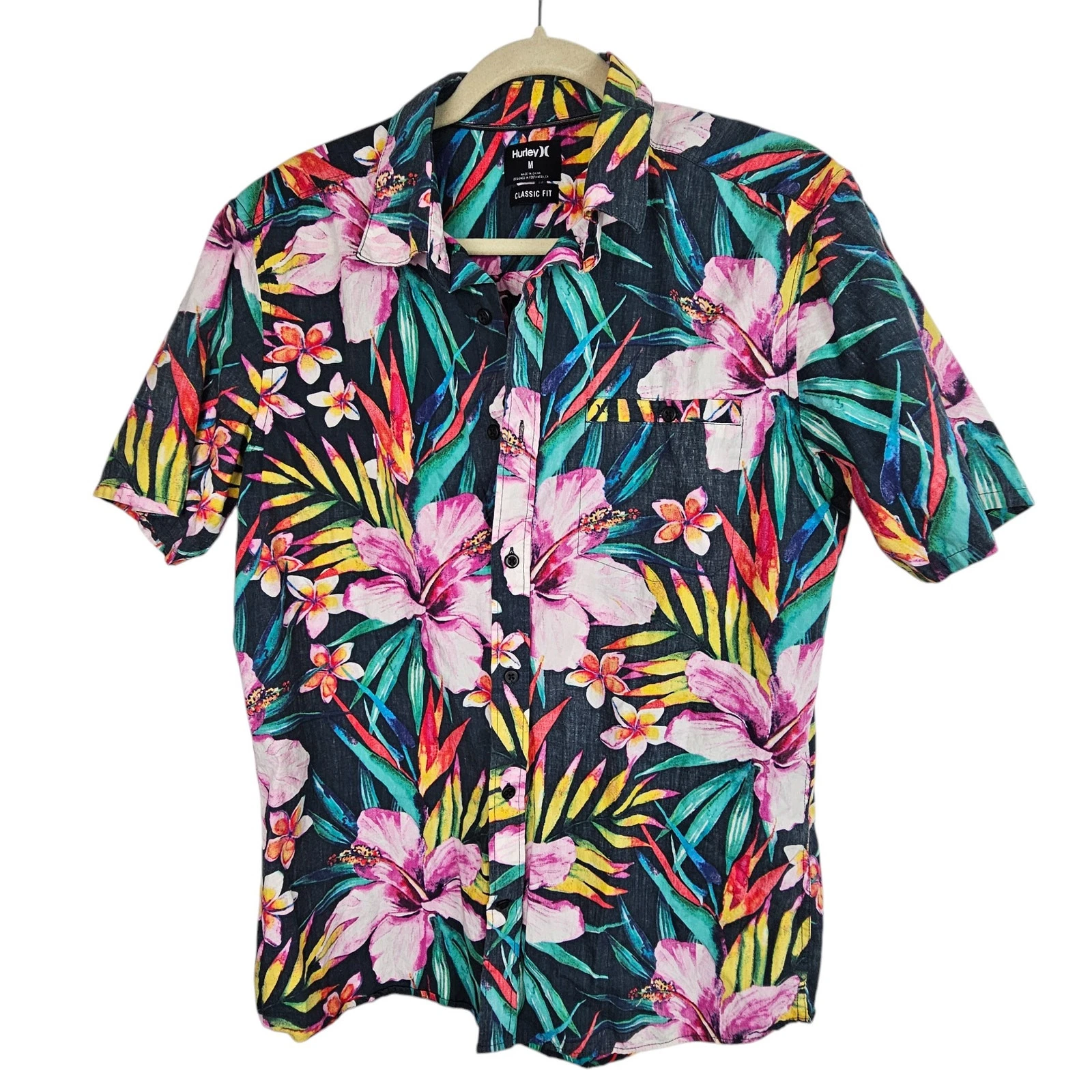 Hurley Shirt Men M Short Sleeve Button Up Floral Shirt Men Woven Shirt Men