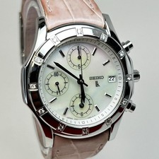 Seiko LUKIA 7T92-0BP0 Ladies Diamond Chronograph Pink Croco Leather Limited 300
