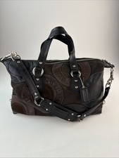 Coach East West Patchwork Ashley Satchel Bag Purse Medium Brown Black F15474 COA