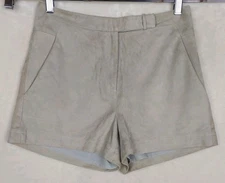 Halston Heritage Lamb Suede Short Womens 2X3" Stone Lined Pockets Minimalist