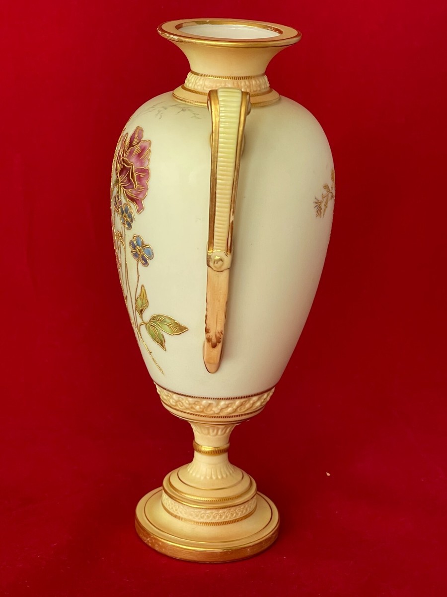 1481 Royal Worcester Blush Ivory Handled Vase, 19th Century, H 9 3