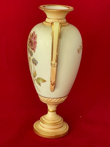 #1481 Royal Worcester Blush Ivory Handled Vase, 19th Century, H 9 3/4" - Picture 6 of 9