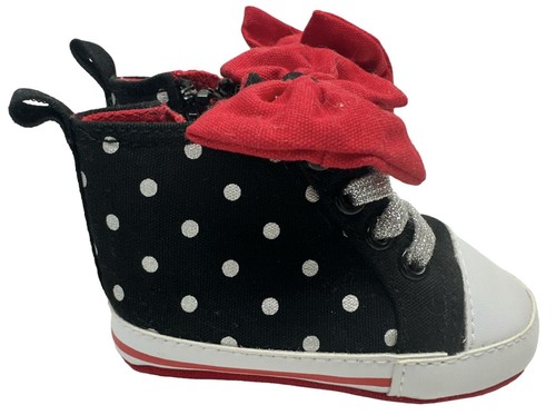 Disney Minnie Mouse Black and White Polka Dot Sneakers With Red Bow Size-2 - Picture 6 of 11