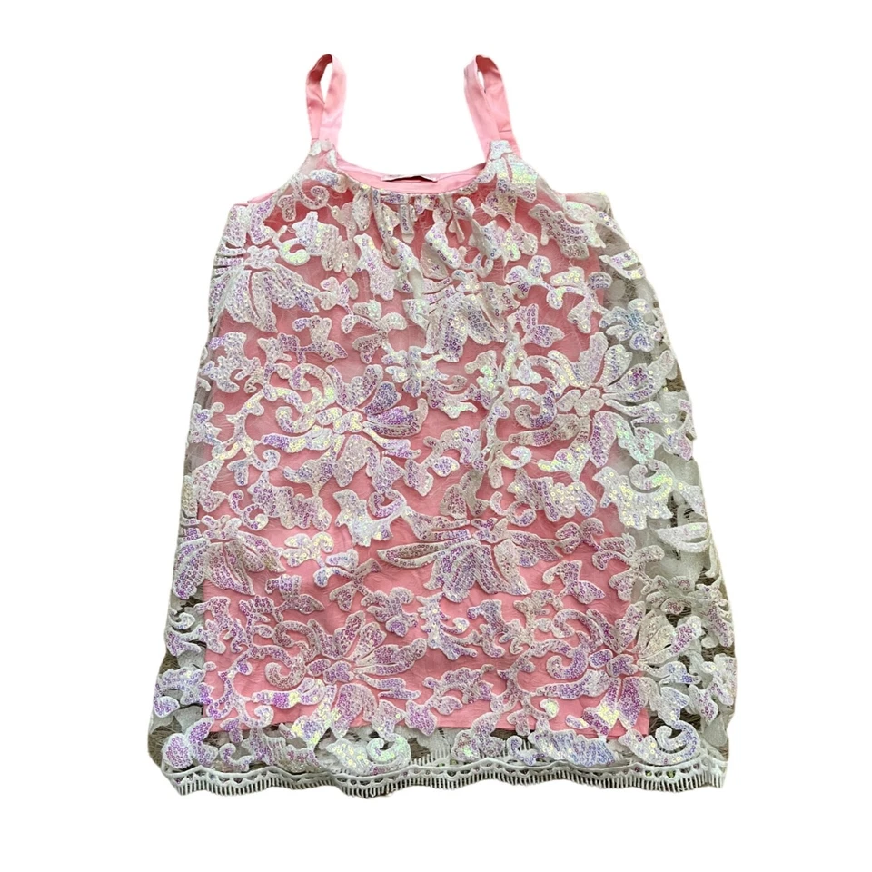 $140 Vestido Halabaloo 8 Rosa Satinado Blanco Tul Lentejuelas Fiesta Boda Invitado Malla Foto 2 de 4