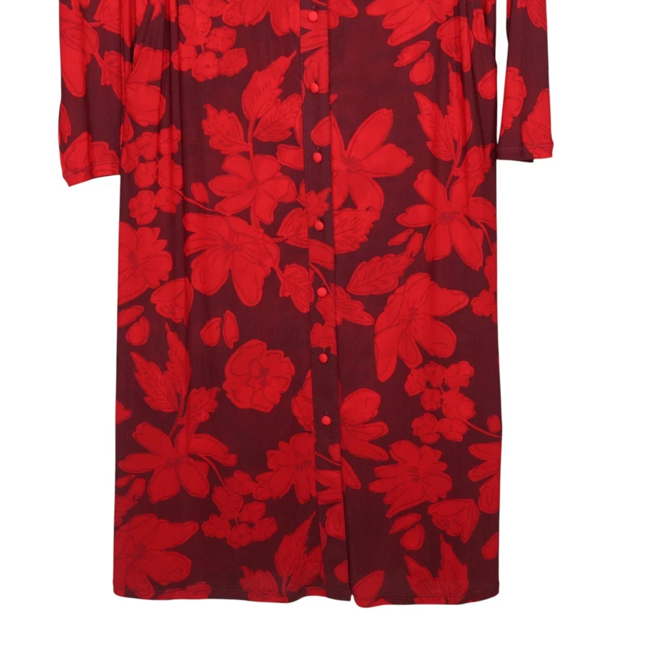 Vestido Camisa Cabi Mujer Talla S Rojo Floral Manga Larga Con Botones Midi Fluido Foto 4 de 4