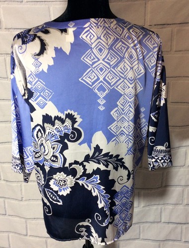CHICO’S Women's 3/4 Sleeve Blouse Blue White Tunic Top SZ 1=M (S6 - Picture 2 of 6