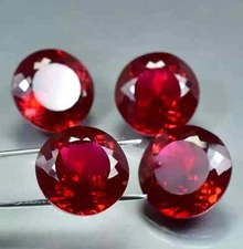 Certified 60 Ct+ Natural Red Ruby Round Shape Stunning Loose Gemstone 4 Pcs Lot