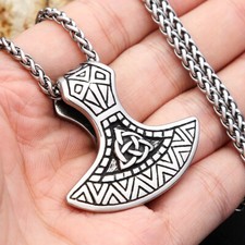 Retro Stainless Steel Tomahawk Men Necklace Pendant Viking Celtic Pendant 24''
