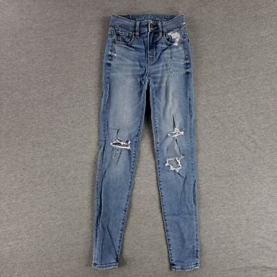 American Eagle Sz 00 Hi Rise Jegging Next Level Stretch Distressed Jeans Light