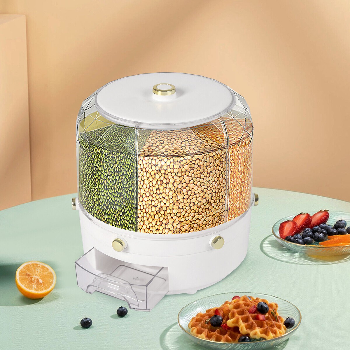 Rice Storage Container Rotatable Rice Dispenser Container - 6-Grid ...