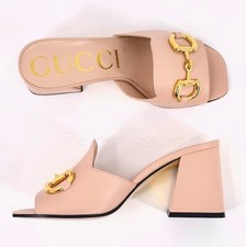 NEW GUCCI Horsebit Rose Leather Slide Sandals Mules EU 40.5 US 10.5 Auth $1,050