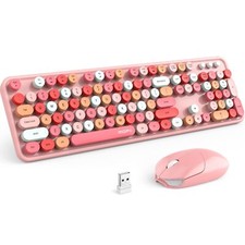 Wireless Keyboard and Mouse Combo Pink Wireless Keyboard 2.4GHz Retro Full Si...
