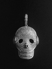 14K White Gold gp MICRO Skull DJ Headphones Pendant Sans Simulate Diamond Charm!