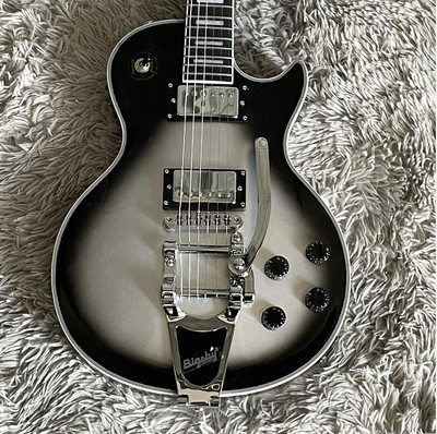 Custom LP Electric Guitar Silver Burst Vibrato Bridge Bone Nut Mahogany Body