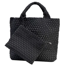 State of Bliss Onyx Handwoven Neoprene Tote and Clutch St. Barths Design