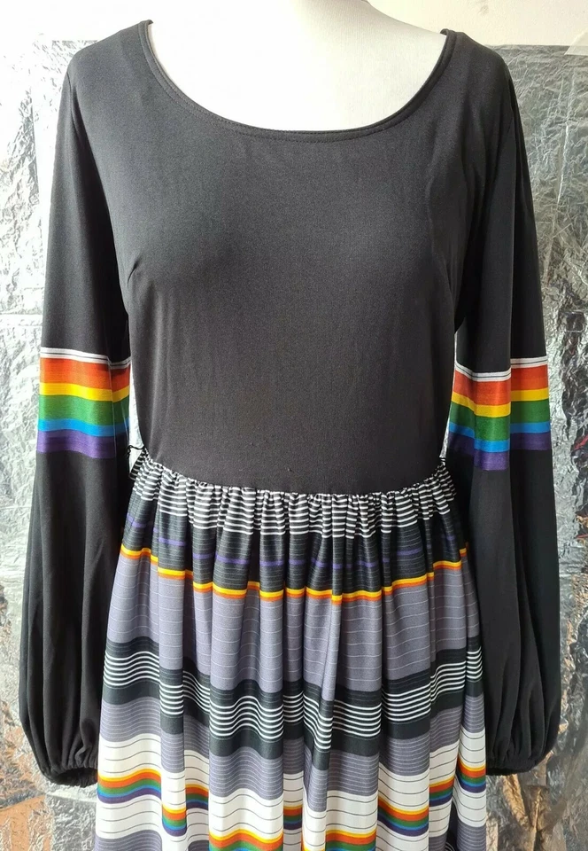 Vintage BERKERTEX DRESS UK10/12 multicoloured striped maxi long sleeved 70s - Image 3 of 4