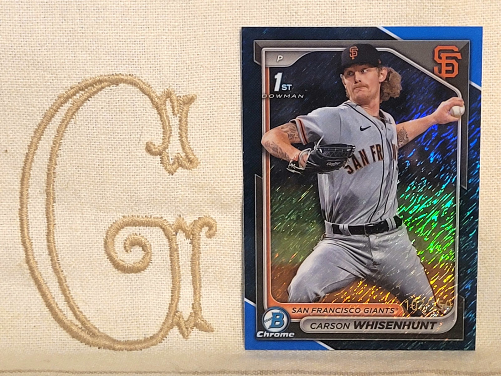Carson Whisenhunt, Giants, 2024 1st Bowman Chrome Blue Shimmer #'d/150 BCP-96🇬