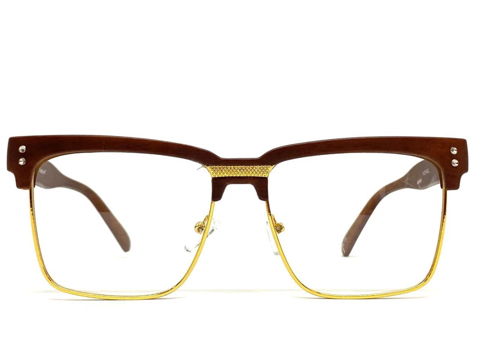 Para hombres Elegante Moderno Retro Lente Transparente Gafas Cuadradas Imitación Madera Marco Foto 3 de 4
