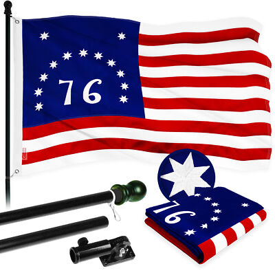 Combo: 6 Ft Flagpole Black & Bennington 76 Flag 3x5 Ft Embroidered 300D Poly