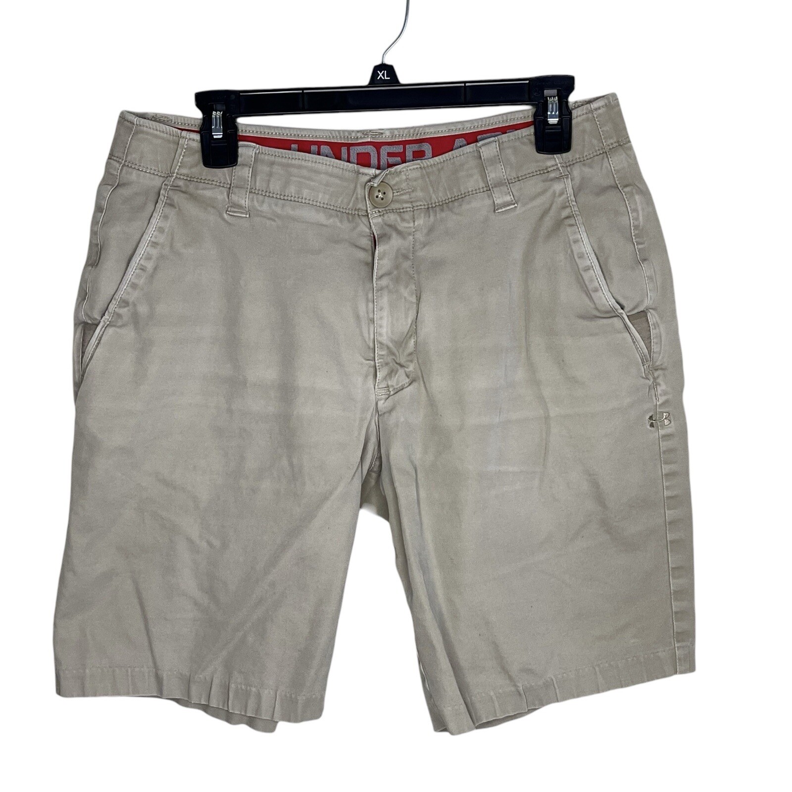 Under Armour Khaki Shorts Mens 34 Waist Golf Chino Stretch Flat Front