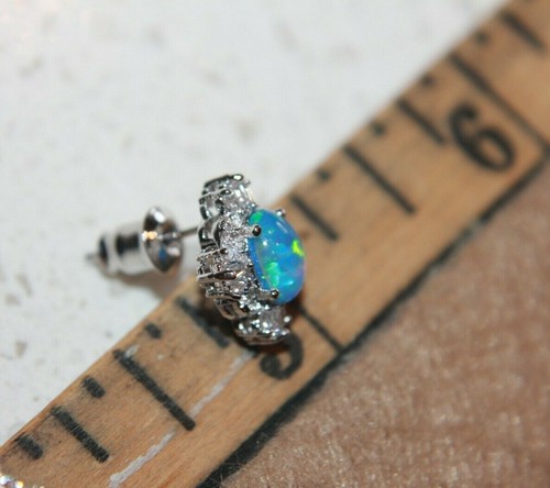 fire opal Cz stud earrings gemstone silver plated jewelry petite oval cocktail - Picture 19 of 19