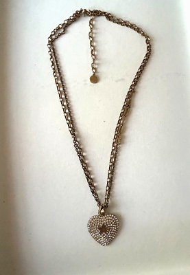 【Dior】Heart charm multi-chain necklace CHRISTIAN DIOR Necklace Multi Chain Antiqued Gold Tone Heart