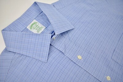 Brooks Brothers Milano Blue/White Plaid Point Collar Dress Shirt Size: 15.5-33