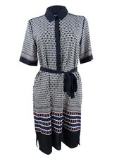 DKNY Women's Elbow-Sleeve Printed Shirtdress (S, Pink/Navy Multi) 795733102588